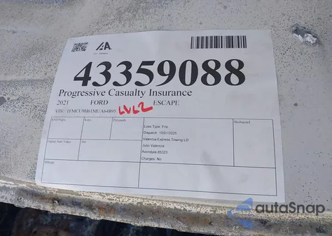 2021 Ford Escape Sel z USA, uszkodzony, nr VIN 1FMCU9H61MUA64895